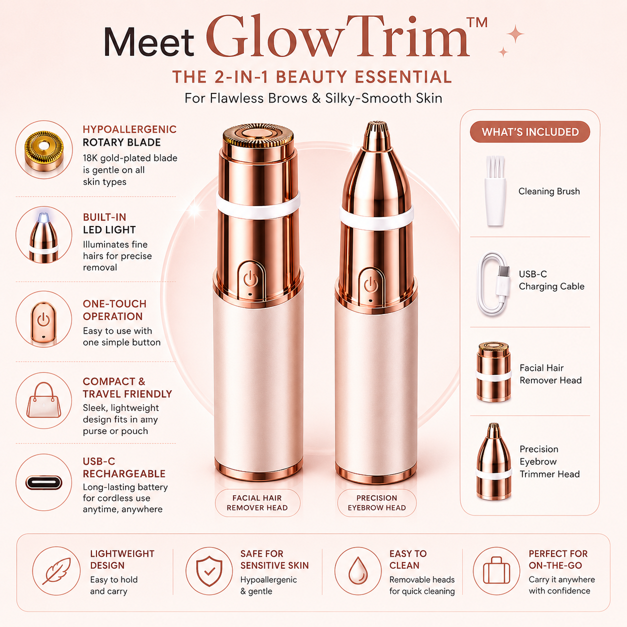 GlowTrim – 2-in-1 Eyebrow & Facial Hair Trimmer